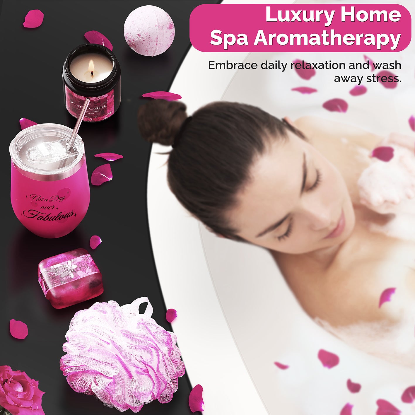 Birthday Gifts for Women, Happy Birthday Gifts Box for Mom Her Girlfriend Sister Wife Grandma Bestie Bff, Pink Self Care Gifts Unique Get Well Gifts Relaxing Spa Gift Basket Set, Mothers Day Gifts